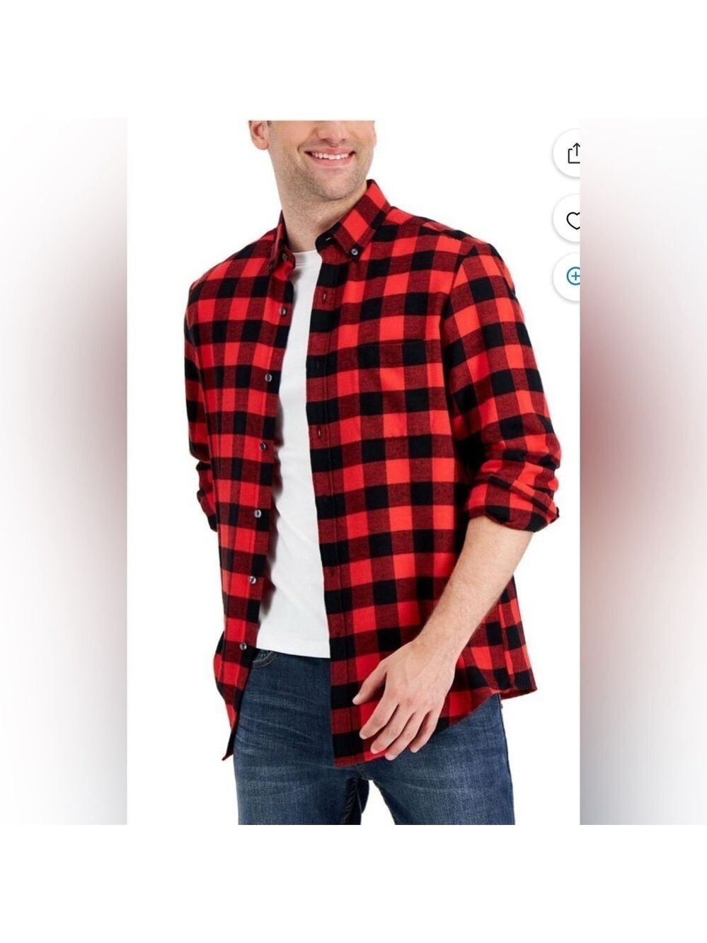 Club Room Mens Flannel Buffalo Plaid Button-Down Shirt Red Black Medium NWT